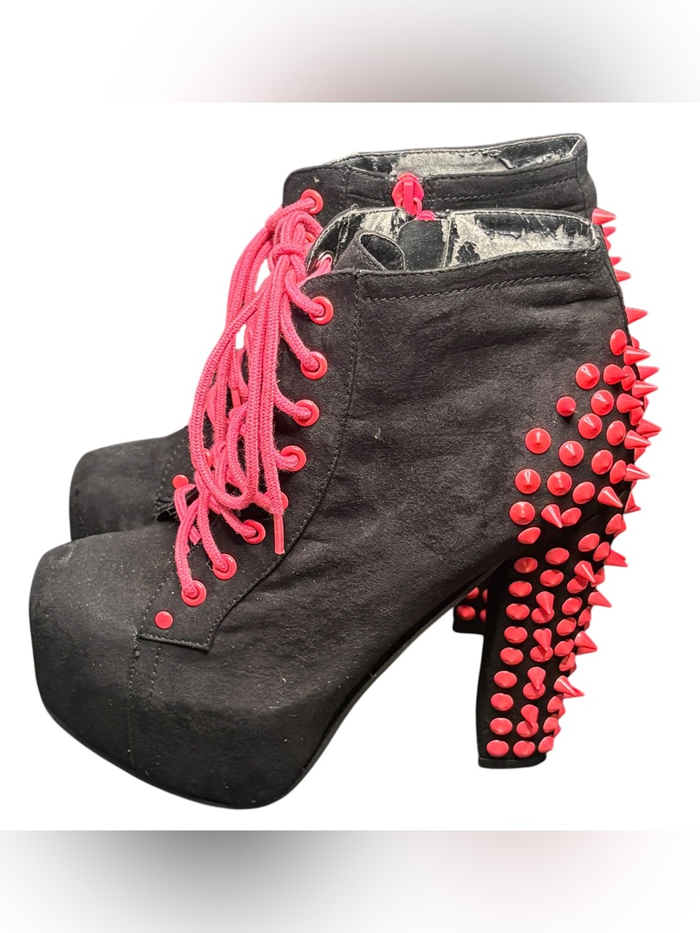 Breakellies Black Hot Pink Spiked Platform Boots Sz 6.5
